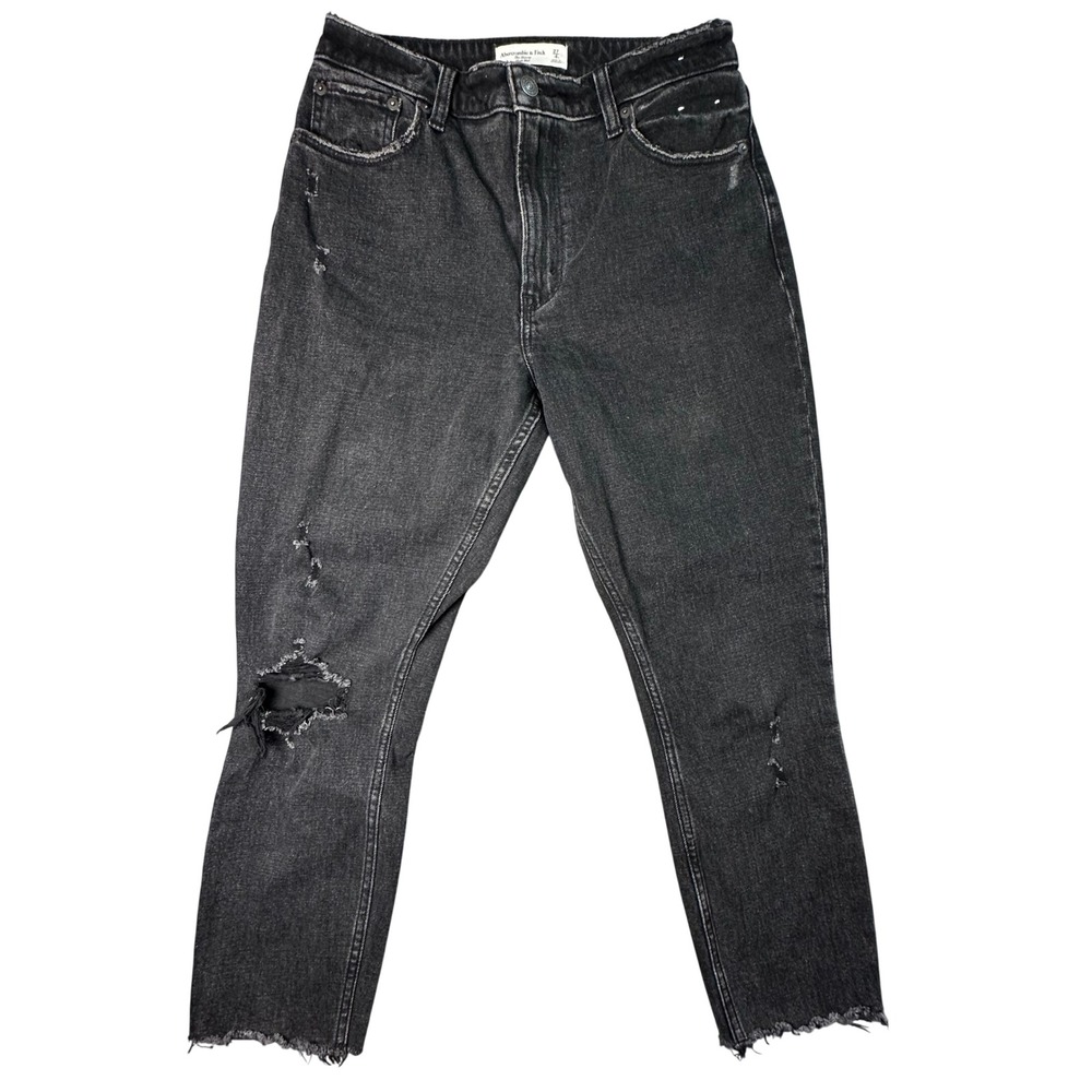 Abercrombie & Fitch Curve Love Skinny High Rise Distressed Black Jeans 27 4s